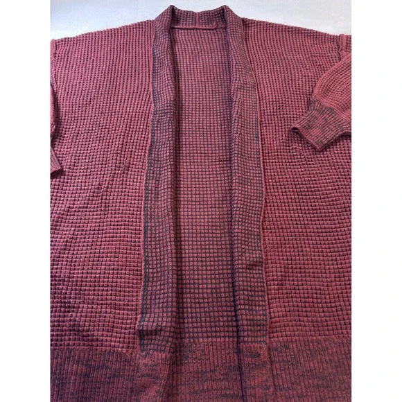 Burgundy Waffle Knit Open Front Cardigan Oversized Longline Sweater Womens 2XL - Picture 4 of 8
